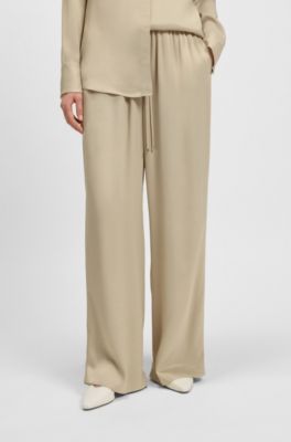 Pantalon Relaxed tr&egrave;s long en satin, Beige clair