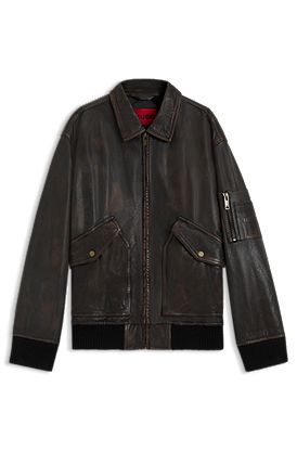Regular-fit jacket in treated leather