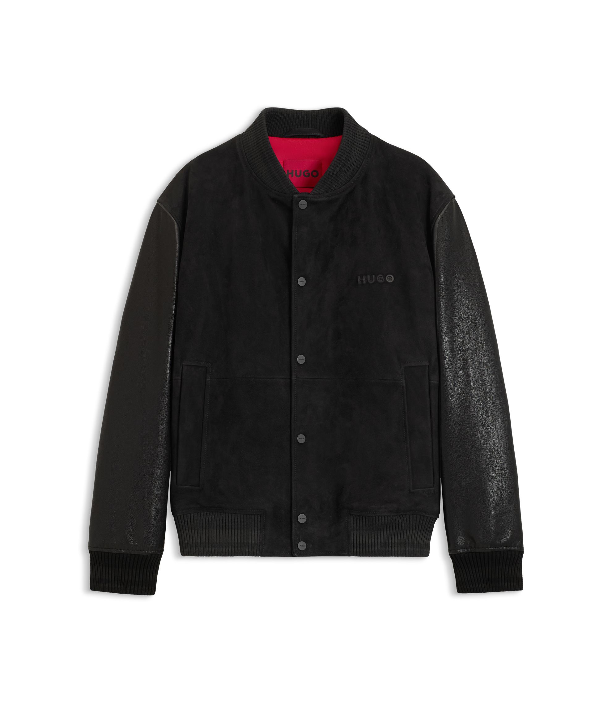 HUGO - Leather-sleeve jacket in suede - Black