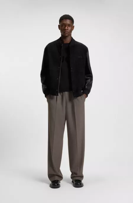 Leather-sleeve jacket in suede