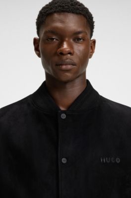 Leather-sleeve jacket in suede, Black