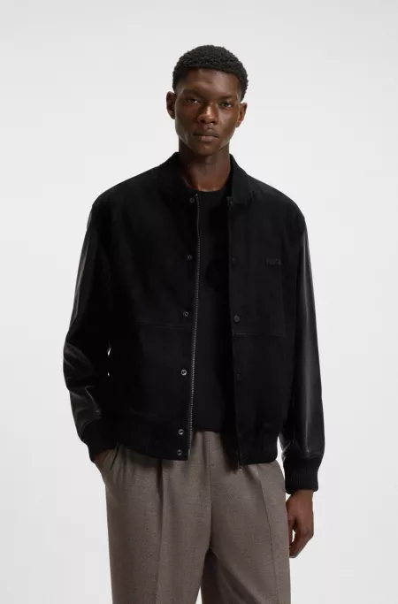 Leather-sleeve jacket in suede