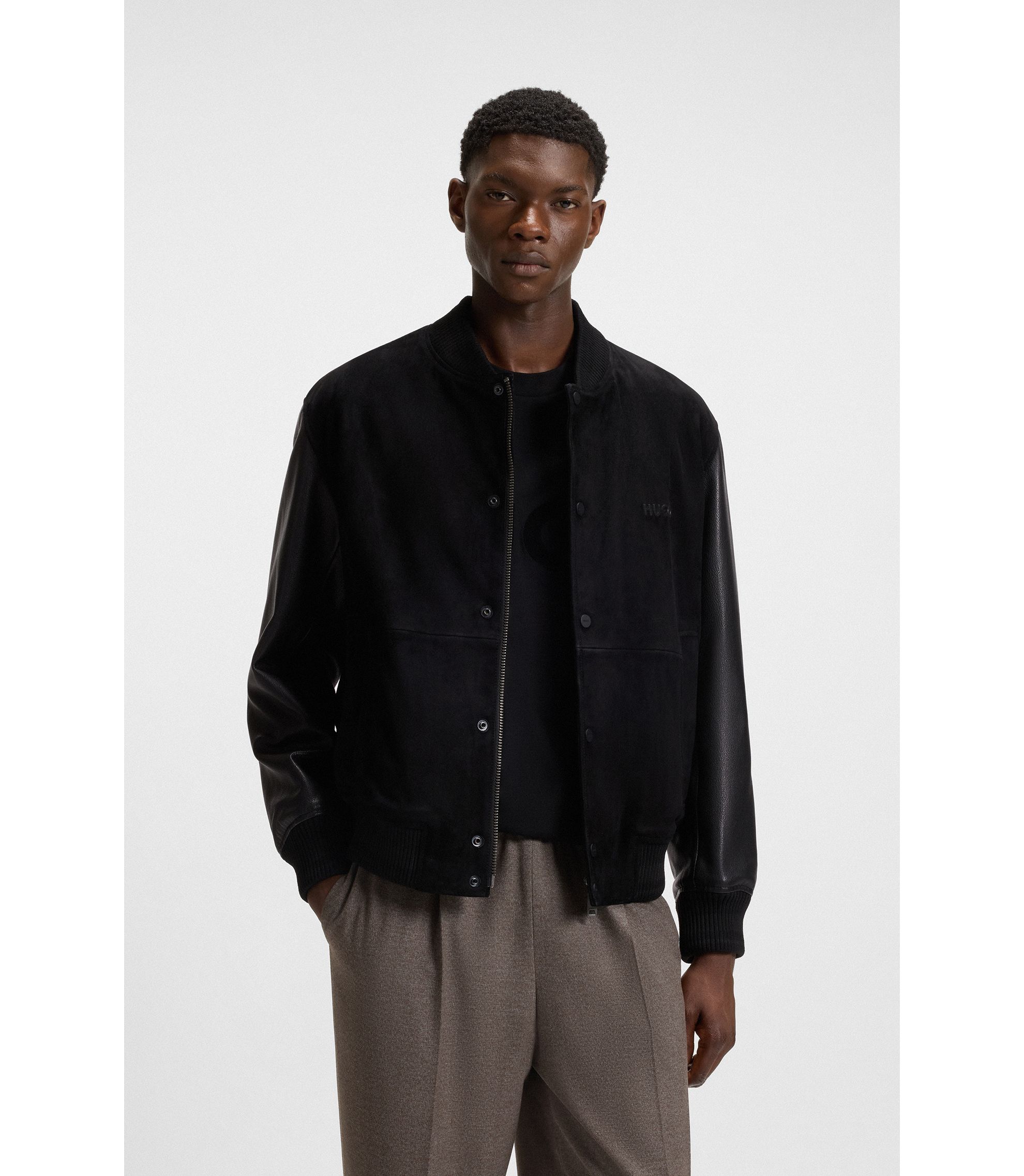 Hugo boss レザージャケット BOSS - レザージャケット シアリングカラー - ブラック