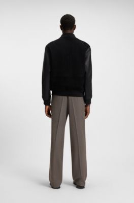 Cazadora bomber de ante con mangas de piel granulada, Negro