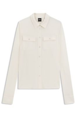 Blusa slim fit en punto mate, Blanco