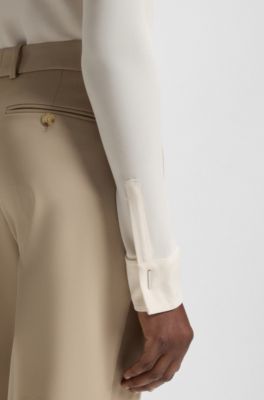 Blusa slim fit en punto mate, Blanco