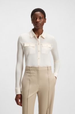Blusa slim fit en punto mate, Blanco