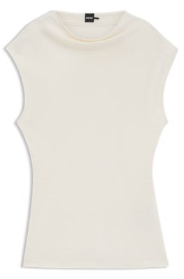 High-neck top in matte fabric, White