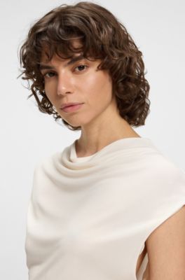 High-neck top in matte fabric, White