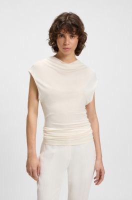 Top de cuello alto en tejido mate, Blanco