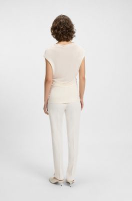 High-neck top in matte fabric, White