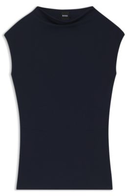 High-neck top in matte fabric, Dark Blue