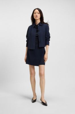 High-neck top in matte fabric, Dark Blue