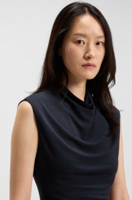 High-neck top in matte fabric, Dark Blue