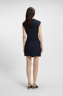 High-neck top in matte fabric, Dark Blue