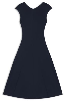 Vestido sin mangas en punto mate con detalles de costuras, Azul oscuro