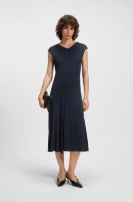 Seam-detail dress in matte jersey, Dark Blue