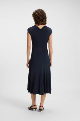 Seam-detail dress in matte jersey, Dark Blue