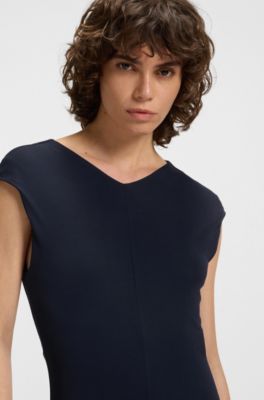 Seam-detail dress in matte jersey, Dark Blue