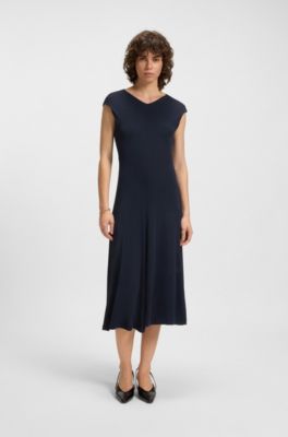Seam-detail dress in matte jersey, Dark Blue