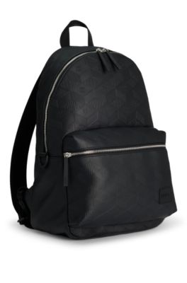 Faux-leather backpack with geometric and stacked logos, Black