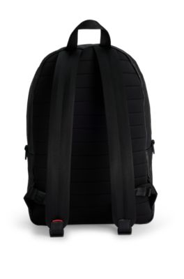 Faux-leather backpack with geometric and stacked logos, Black