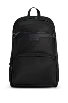 Zipped backpack in twill with smart sleeve, Black