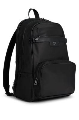 Zipped backpack in twill with smart sleeve, Black