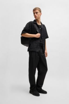 Zipped backpack in twill with smart sleeve, Black