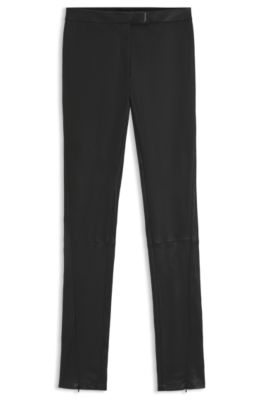 Leggings de piel con cierre de corchete con logo, Negro