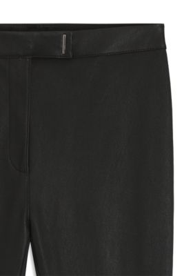 Leather leggings with logo-hook closure, Black