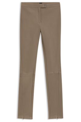 Leather leggings with logo-hook closure, Light Brown