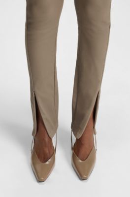 Legging en cuir avec fermeture &agrave; agrafe logot&eacute;e, Brun chin&eacute;