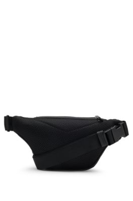Twill belt bag with metallic stacked logo, Black