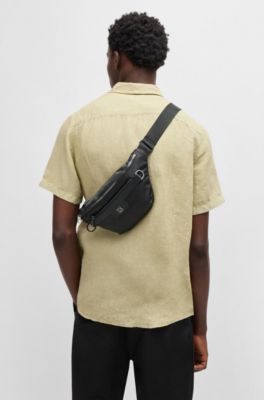 Twill belt bag with metallic stacked logo, Black