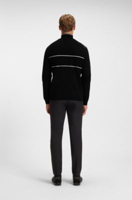 Pull en coton m&eacute;lang&eacute; d&eacute;perlant &agrave; encolure zipp&eacute;e, Noir