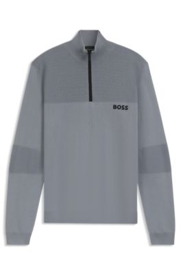 BOSS - Water-repellent zip-neck sweater in a cotton blend - Dark Grey