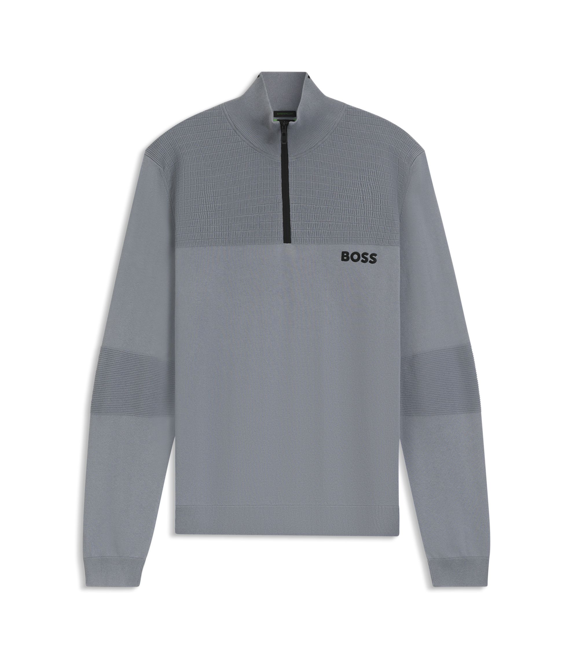 BOSS - Water-repellent zip-neck sweater in a cotton blend - Dark Grey