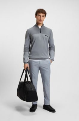 Water-repellent zip-neck sweater in a cotton blend, Dark Grey