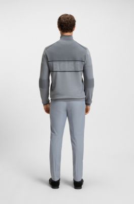 Water-repellent zip-neck sweater in a cotton blend, Dark Grey