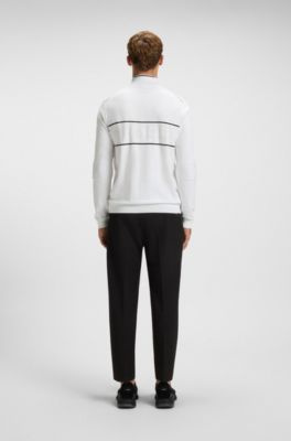 Pull en coton m&eacute;lang&eacute; d&eacute;perlant &agrave; encolure zipp&eacute;e, Blanc