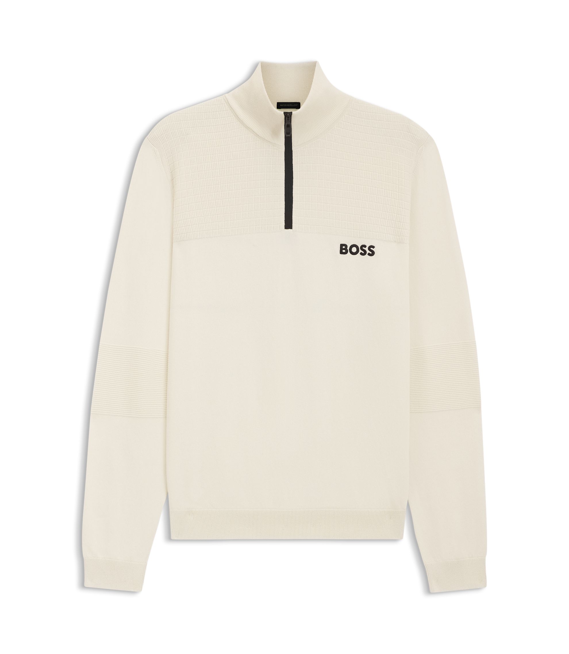 BOSS - Water-repellent zip-neck sweater in a cotton blend - White