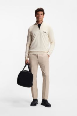 Water-repellent zip-neck sweater in a cotton blend, White