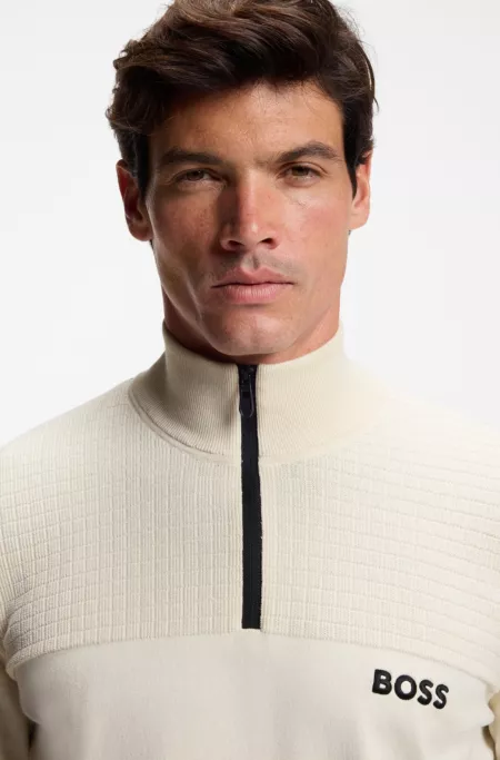 Water-repellent zip-neck sweater in a cotton blend