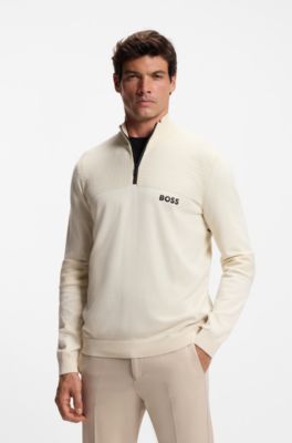 Jersey en algod&oacute;n repelente al agua con cuello con cremallera, Blanco