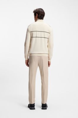 Water-repellent zip-neck sweater in a cotton blend, White