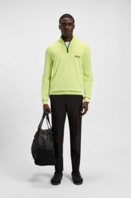 Water-repellent zip-neck sweater in a cotton blend, Light Green