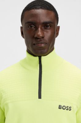 Water-repellent zip-neck sweater in a cotton blend, Light Green