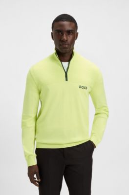 Water-repellent zip-neck sweater in a cotton blend, Light Green