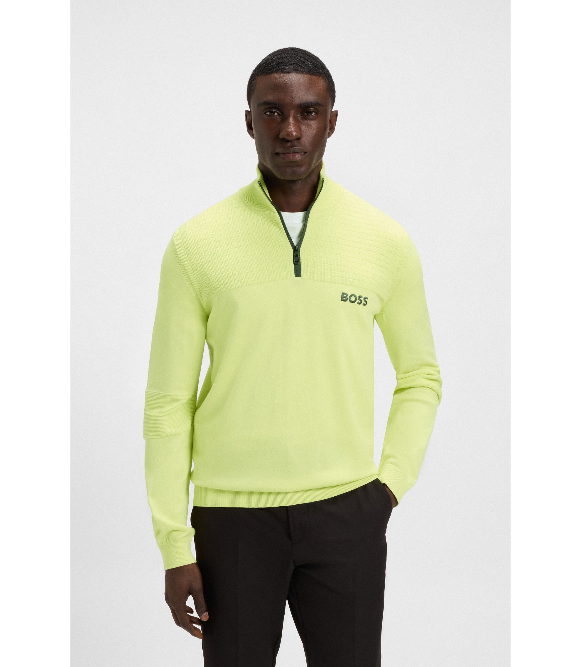 BOSS - Water-repellent zip-neck sweater in a cotton blend - Light